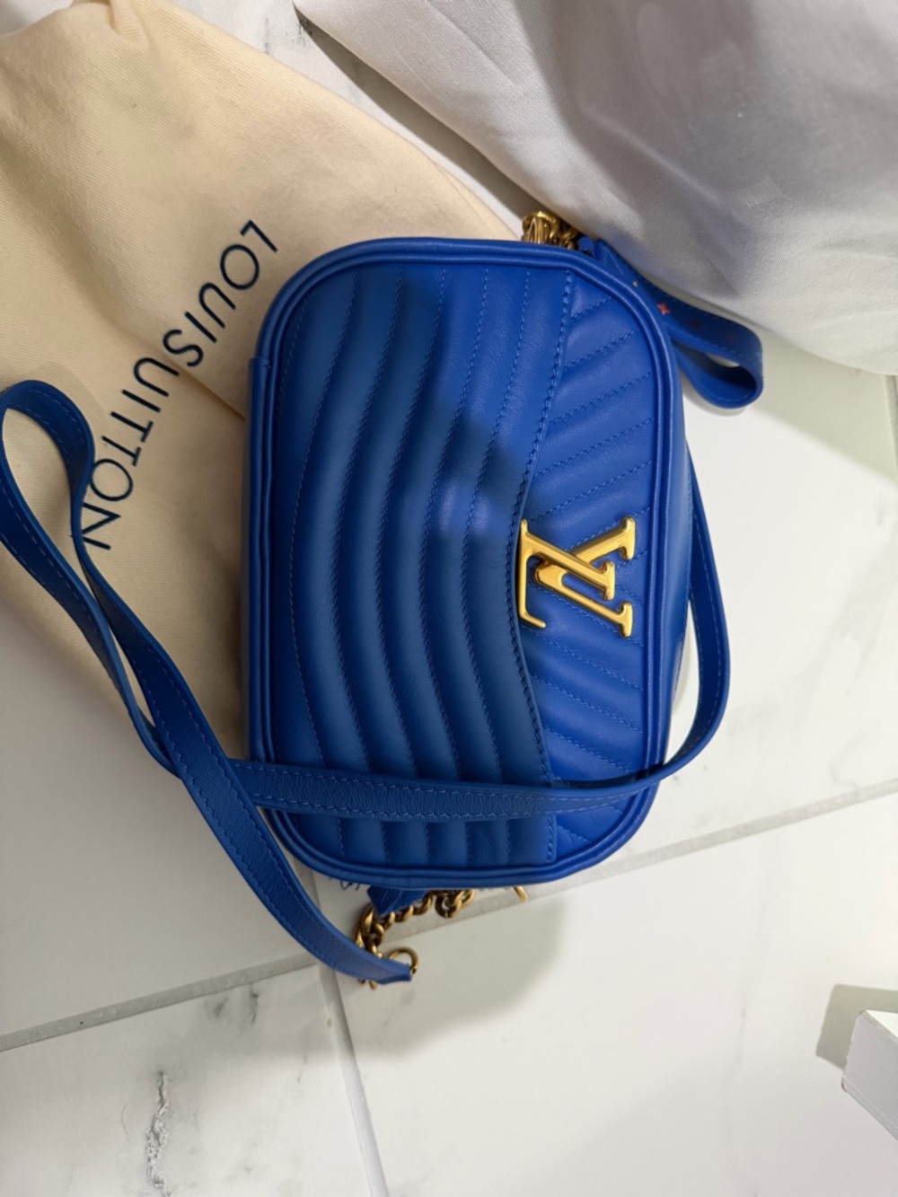 Louis Vuitton Cobalt Quilted Camera Crossbody Bag with Gold Hardware